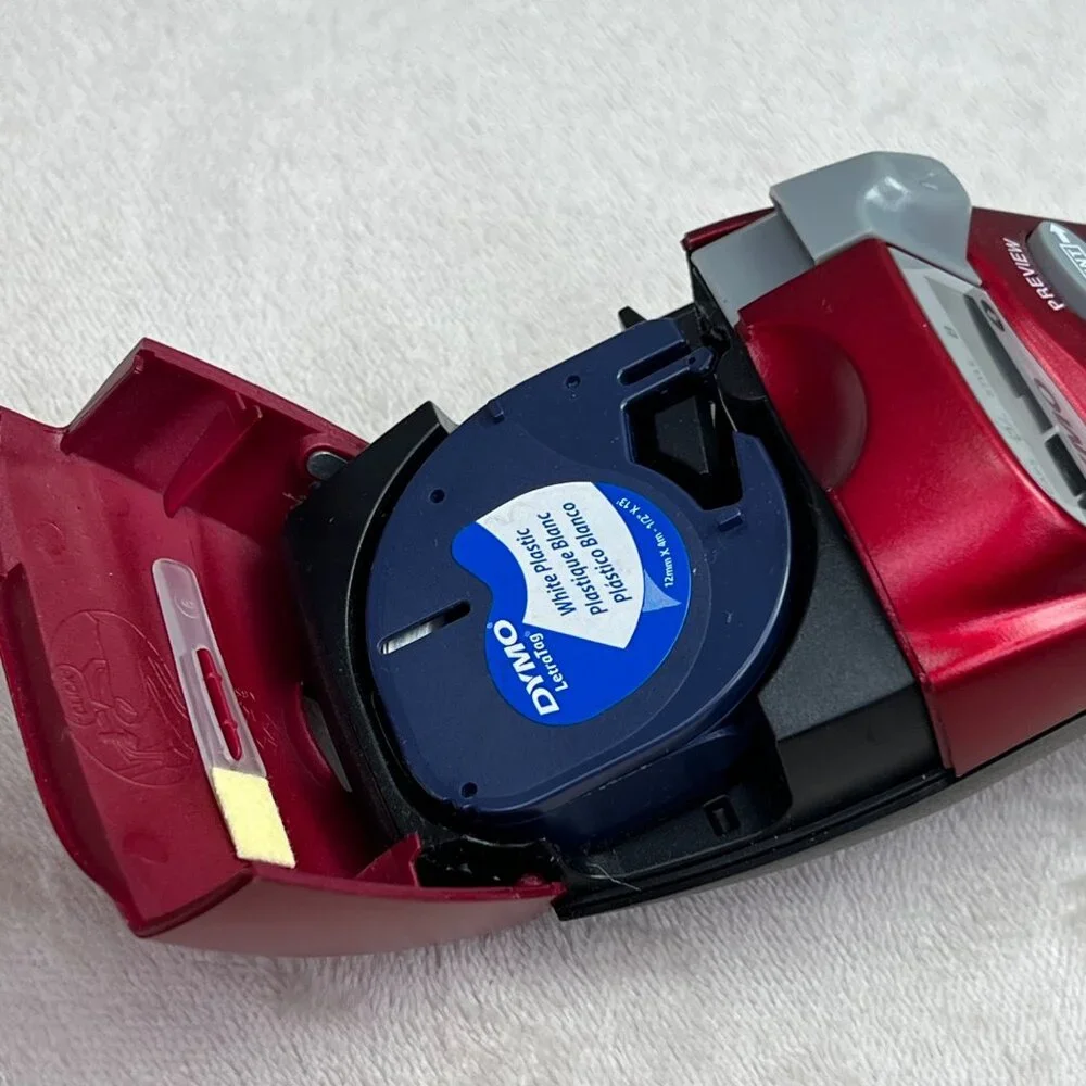 Dymo Letra Tag Label Maker Handheld Red Battery Powered w Tape